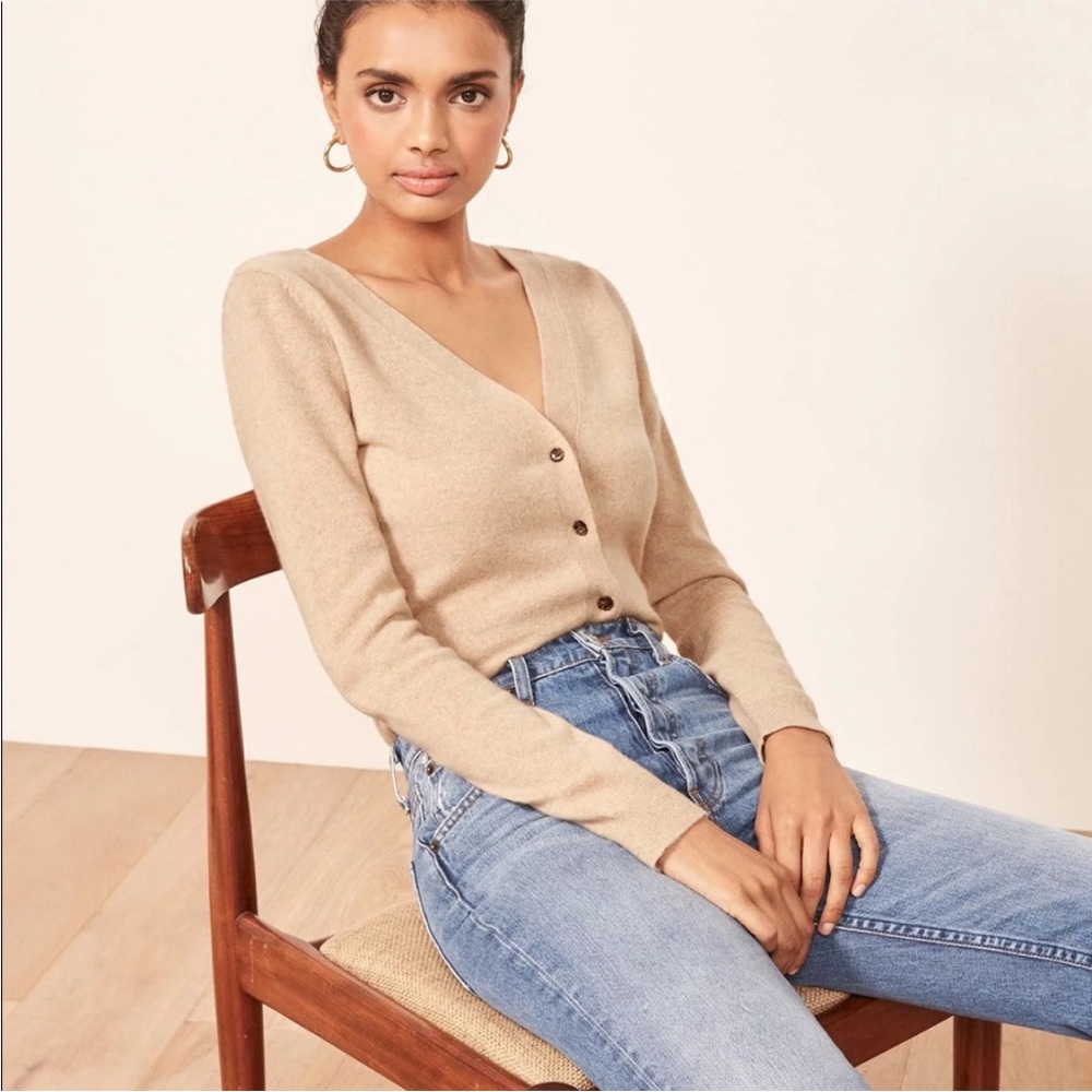 NWOT Reformation Cashmere Cropped Double V Neck Cardigan